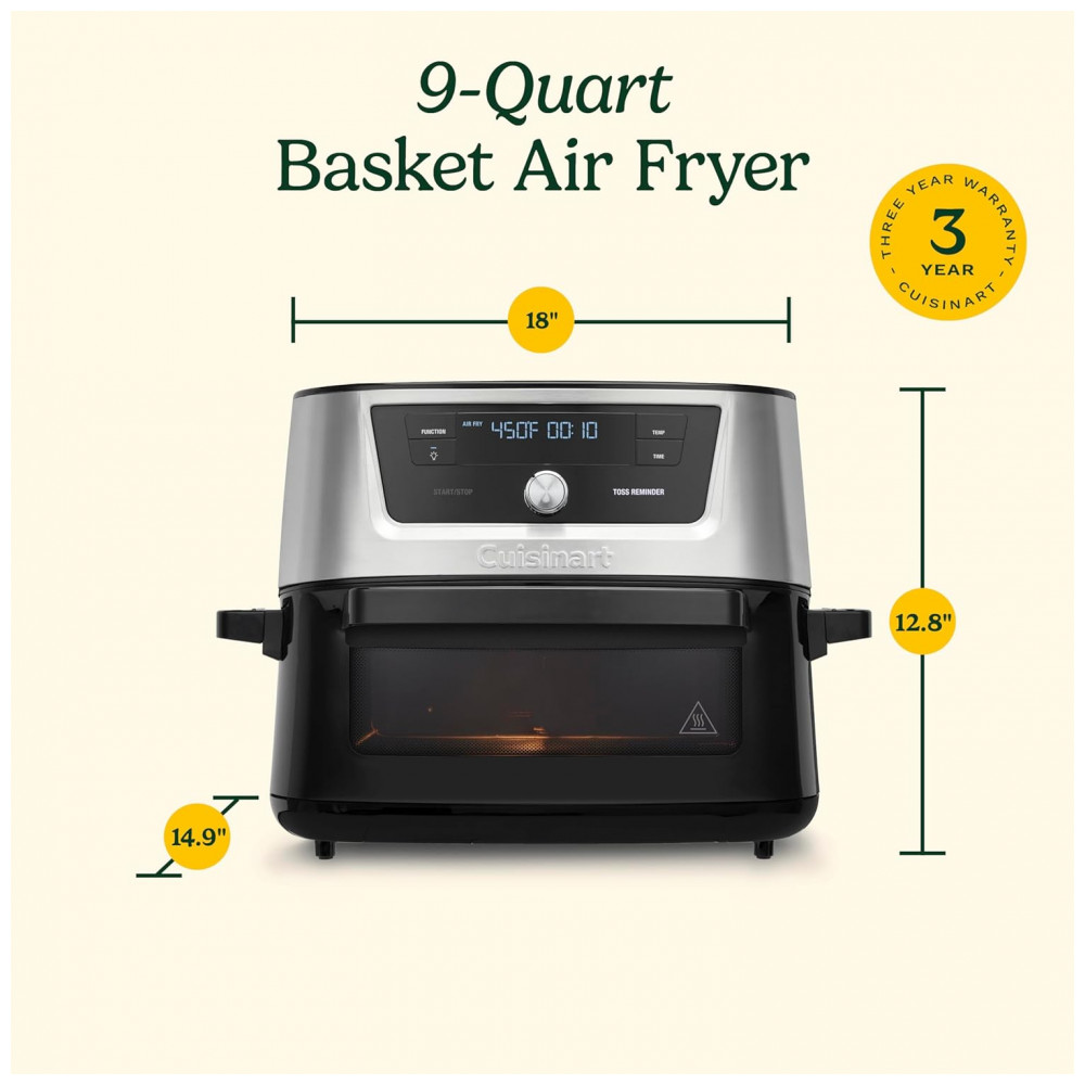 Fritadeira de Ar Cuisinart, Forno de 9 Litros com Cesto de Aço Inoxidável e 6 Programas para Assar, Cozinhar, Grelhar, Fritar, - Imagem 7