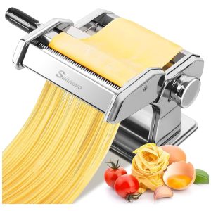 Máquina de Fazer Massas Sailnovo 180 Roller Pasta Maker 9 Configurações de Espessura Ajustável 2 em 1: Máquina de Macarrão e Cortador Ideal para S