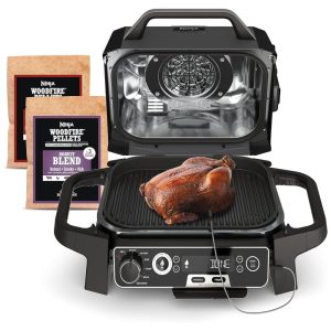 Grill e Defumador Portátil 7 em 1 com Termômetro Embutido 110V Ninja OG751BRN Woodfire Cinza