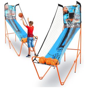 Jogo de Basquete de Arcade Para Ambiente Interno Com Placard Eletrônico de LED Marcador Digital e Cronômetro de Jogo SereneLife Azul