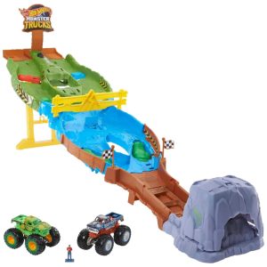 Pista Monster Trucks Wreckin Raceway com 2 Caminhões Bigfoot Gunkster e Obstáculos para Crianças Acima de 4 Anos Hot Wheels