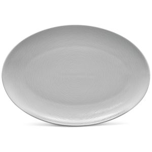 Prato Oval 40 cm em Porcelana 01 Unidade Noritake GoG Swirl Cinza