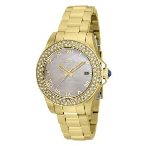 Relgio feminino anjo com mostrador em madreprola - 34 mm. Ouro 36073 Invicta