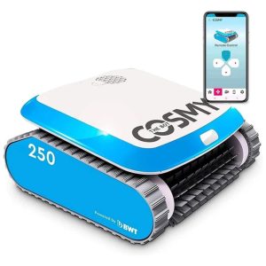 Robô Aspirador de Piscina com Cabo Modo de Deslocamento Rápido Sucção Poderosa e Controle por APP 110V BWT Branco e Azul