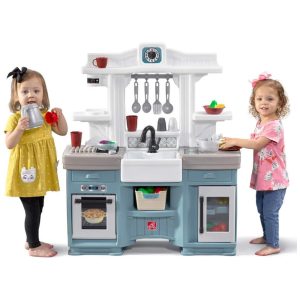 Cozinha Infantil Brinquedo Interativo com Luzes e Sons Plástico Durável 21 Acessórios Para Crianças a Partir de 2 Anos Step2 Azul e Branca