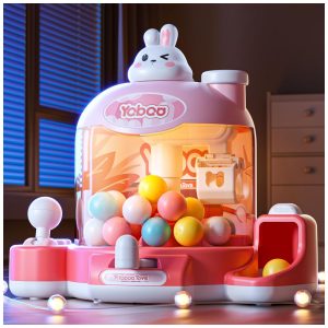 Máquina de Garra Rosa Skirfy – Mini Arcade Infantil com Luzes Som e Temporizador de 60 Segundos