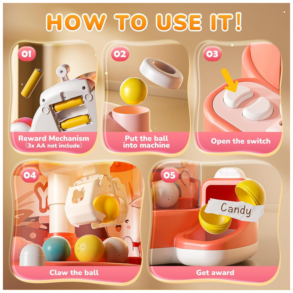 Máquina de Garra Rosa Skirfy – Mini Arcade Infantil com Luzes, Som e Temporizador de 60 Segundos - Imagem 4