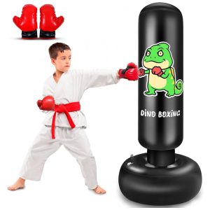 SHZYGQ Saco de Pancadas Inflável Infantil 165 cm com Luvas - Kit Karatê Taekwondo MMA Dino