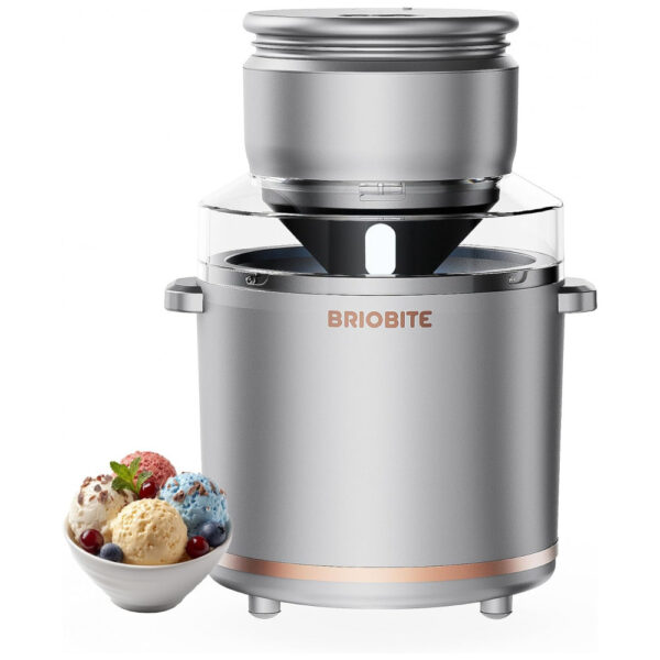 Máquina de Sorvete Elétrica de 1,04 Litros para Gelato, Milkshakes e Sorbet BRIOBITE - Perfeita para 23 Porções, Recarregável via USBC