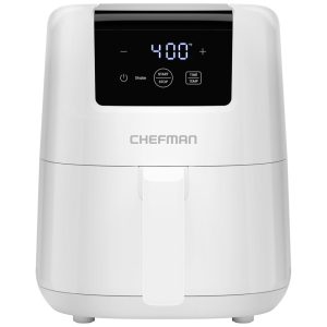 Mini Air Fryer 18L com Temporizador Digital Lembrete de Agitação Cesto Antiaderente e Lavável na Máquina de Lavar Louças 110V 900W Chefman Branca