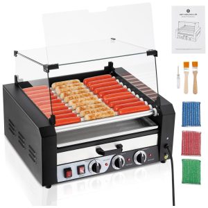 Máquina de Cachorro Quente até 30 Salsichas com Tampa de Vidro Controle de Temperatura Duplo e Bandeja de Gotejamento 110V 950W Litake Preta