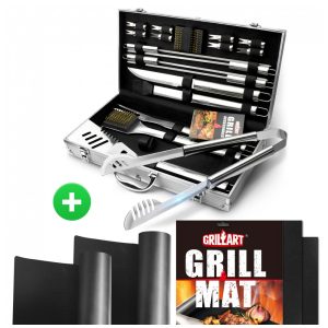Kit Churrasco na Grelha 19 Peças de Aço Inoxidável com Estojo de zenamento GRILLART Prateado