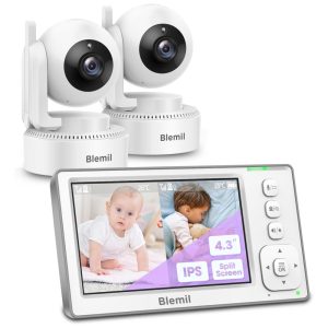 Babá Eletrônica com Monitor de Tela Dividida Bateria de 29H 2 Câmeras e Áudio Sem WiFi Blemil BL9046-2 Branca