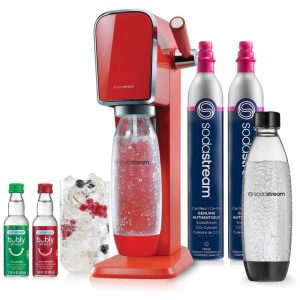 Máquina Para Gaseificar Água com CO2 Garrafas DWS e Sabores Bubly Drops SodaStream Vermelha