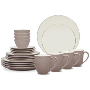 Aparelho de Jantar Elegância e Sofisticação para Sua Mesa com 20 Peças Formato Redondo e Material de Cerâmica Noritake Branco e Marrom