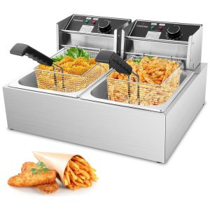 Fritadeira Elétrica Dupla Profissional 12 Litros de Capacidade Aço Inoxidável 110V 3400W TANGME