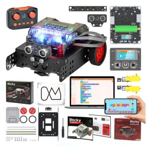 Robô Carro Inteligente WhalesBot Rocky com Controle Remoto e Programação Modular STEM Scratch Python e C para Crianças a Partir de 8 Anos