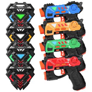 Conjunto de Pistola de Brinquedo com Laser Tag 4 Pistolas e 4 Coletes Infravermelhos para Crianças de 4 a 12 Anos KIZJORYA Colorida