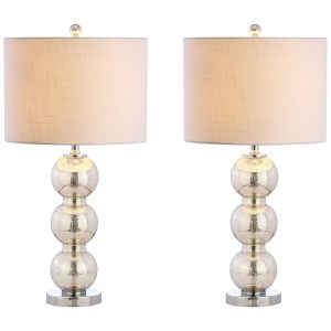Abajur Luminária de Mesa em Esfera Tripla de Vidro Estilo Contemporânea com 68 cm de Altura 2 Un 110V 100W JONATHAN Y Prata