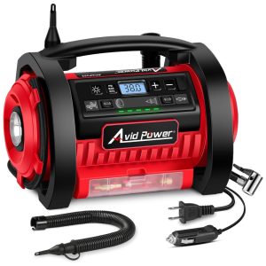 Mini Compressor de Ar Elétrico Automotivo Portátil 12V 125 PSI com Manômetro Digital e Motor Duplo 110v AVID POWER ACAP322 CA Vermelho