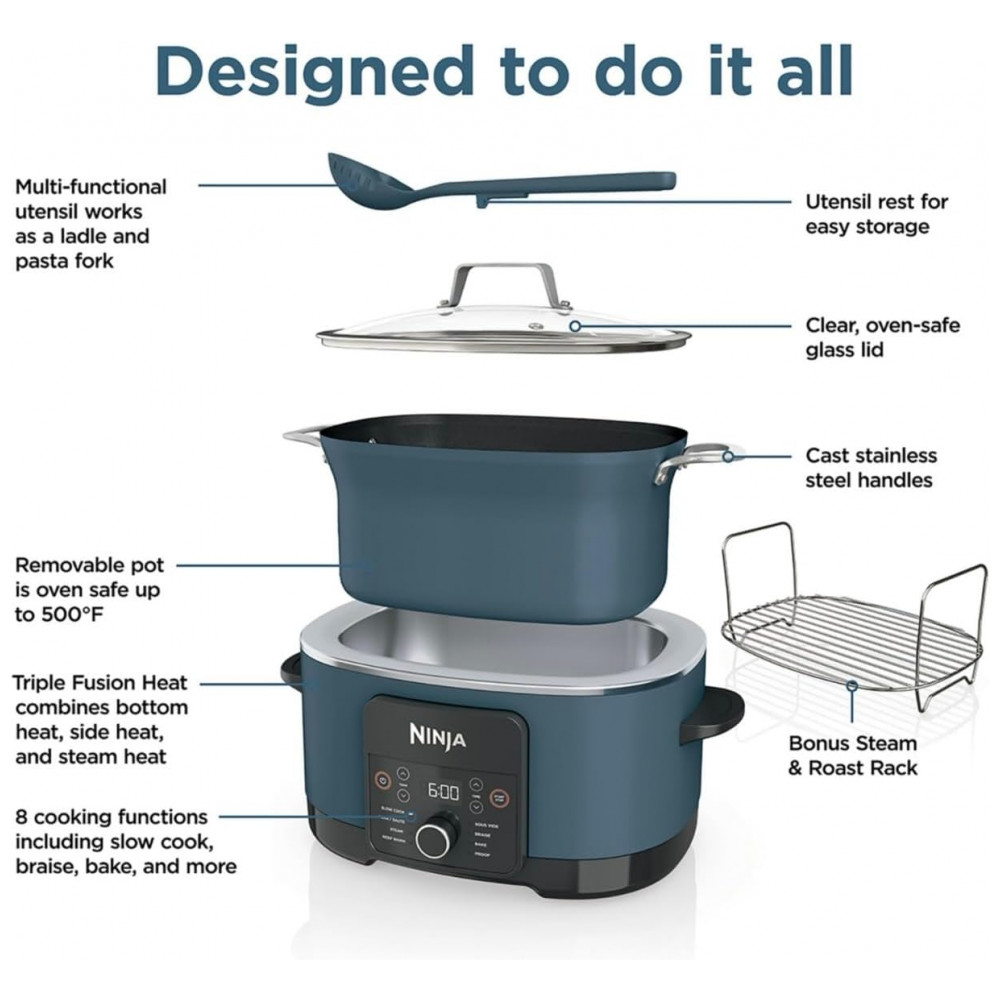 Ninja Foodi PossibleCooker PRO 805 litros MultiCooker MC1001 com 8 em 1 Cooker Lento Forno Holandês Vaporizador e Mais Tampa de Vidro com Colher - Imagem 8