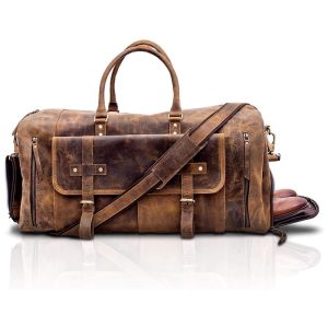 KomalC Bolsa de Viagem Masculina Clássica de Couro Marrom