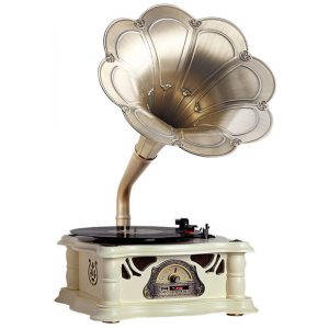 Gramofone Toca Discos Retrô com Entrada USB AUX Rádio FM e Bluetooth Artisam Branco