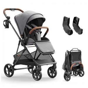 Carrinho de Bebê MAMAZING Air Lux Cinder - Estrutura Fibra de Carbono Dobrável com Uma Mão Assento Reversível Adaptador para Bebê Conforto
