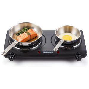 Cooktop Elétrico Portátil com Queimador Duplo de Ferro Fundido Controles de Temperatura e Luzes Indicadoras de Energia 110V 1500W Elite Gourmet Preta