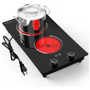 Cooktop Elétrico Portátil com 2 Bocas 9 Níveis de Potência Trava para Crianças Temporizador e Proteção Contra Superaquecimento 110V 2100W GTKZW Preto