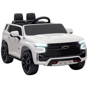 Carro Elétrico Infantil Aosom Licensed Chevrolet Tahoe Bateria 12V 7AH Controle Remoto para Pais Luzes LED Música Suspensão 3 Velocidades Branco