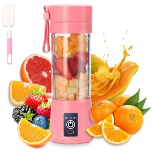 Mini Liquidificador Pessoal Portátil 380mL Recarregável USB com 6 Lâminas 110V DoubleCare Rosa