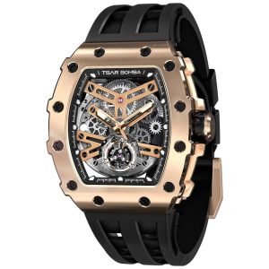 Relógio Masculino Automático Mecânico a Prova dÁgua 50M TSAR BOMBA TB 8208SGLZ Preto