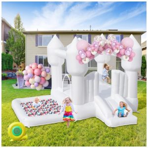 Casa Inflável de Pula-Pula para Crianças - Branca com Escorregador Piscina de Bolinhas e Balões - Diversão e Segurança Garantidas!FINCOME