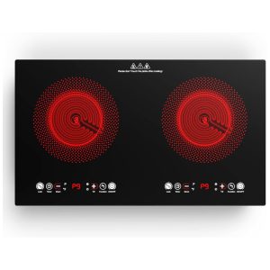 Cooktop de Indução Elétrico com 2 Queimadores de 60 cm 9 Níveis de Temperatura Temporizador e Proteção Contra Superaquecimento 110V 2200W VBGK Preto