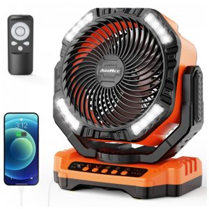 Ventilador Portátil Recarregável com Bateria de 40000mAh Temporizador e Controle Remoto 5V 22W AddAcc Laranja