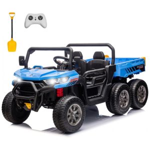 Caminhão Basculante Infantil Elétrico Sopbost Azul 24V 2 Lugares 4 Motores 75W Caçamba Automática 4WD Pneus EVA Controle Bluetooth
