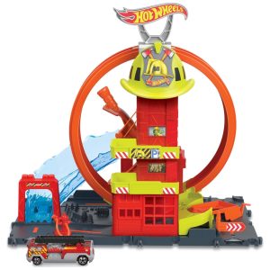 Estação de Bombeiros com Caminhão de Bombeiro em Escala 1:64 Hot Wheels