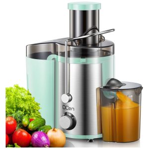 Extrator de Sucos QCen 800W Centrífugo com Boca Larga de 3 Alimentações para Frutas e Vegetais Fácil de Limpar Aço Inoxidável Livre de BPA Aqua