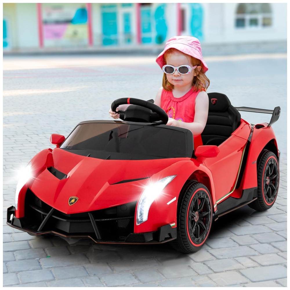 Carro Elétrico Infantil Licenciado 2 Lugares Lamborghini Veneno OLAKIDS Vermelho 12V 4WD Suspensão Controle Remoto Música USB MP3 - Imagem 2