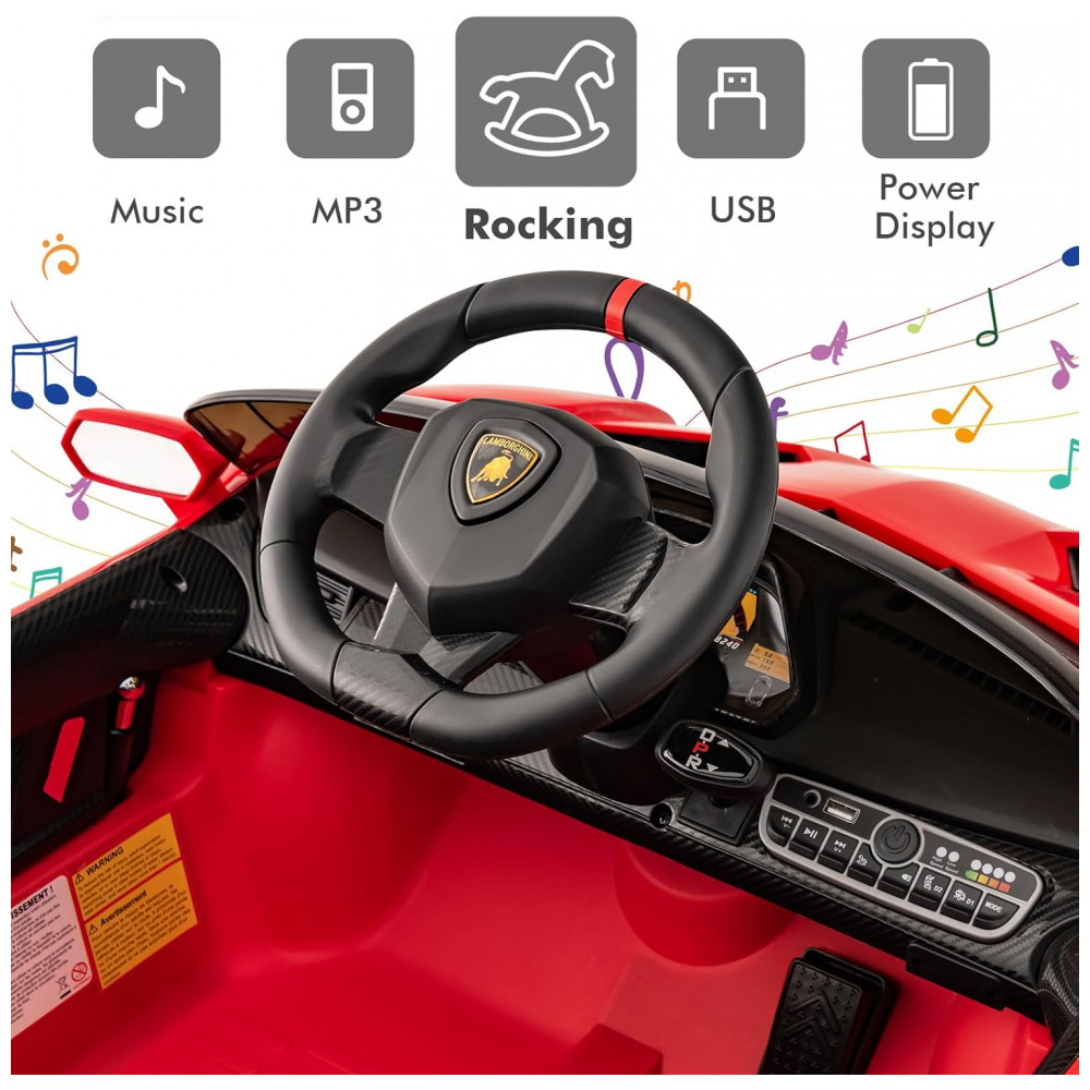 Carro Elétrico Infantil Licenciado 2 Lugares Lamborghini Veneno OLAKIDS Vermelho 12V 4WD Suspensão Controle Remoto Música USB MP3 - Imagem 5