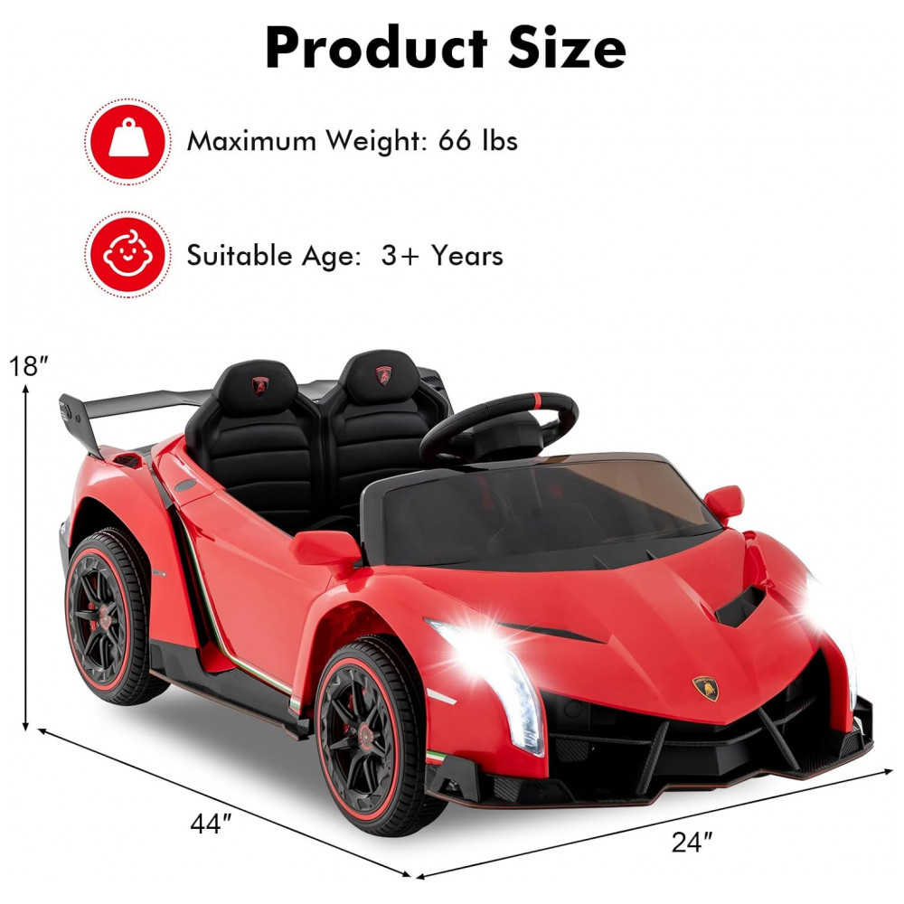 Carro Elétrico Infantil Licenciado 2 Lugares Lamborghini Veneno OLAKIDS Vermelho 12V 4WD Suspensão Controle Remoto Música USB MP3 - Imagem 7