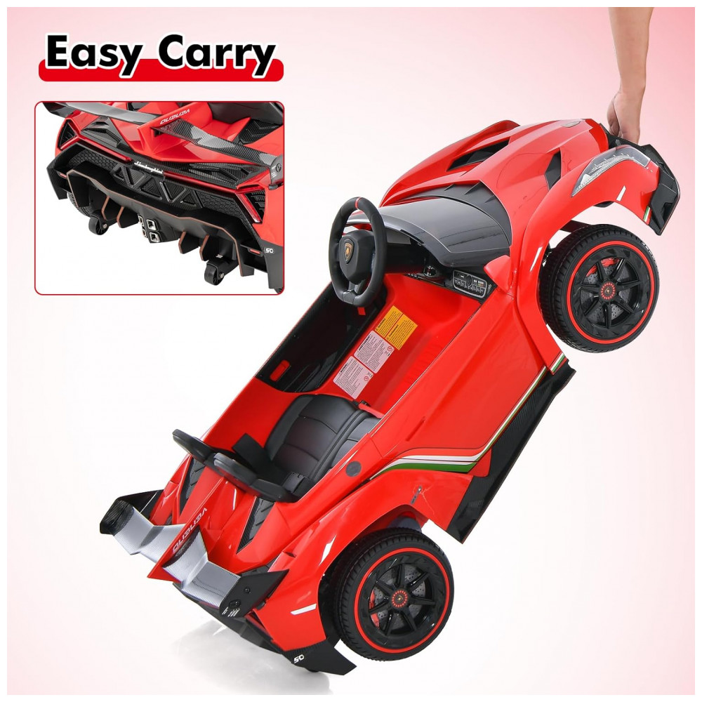 Carro Elétrico Infantil Licenciado 2 Lugares Lamborghini Veneno OLAKIDS Vermelho 12V 4WD Suspensão Controle Remoto Música USB MP3 - Imagem 8