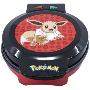 Máquina de Waffle Tema Pokémon Eevee com Revestimento Antiaderente 110V 900W Uncanny Brands Preto e Vermelho