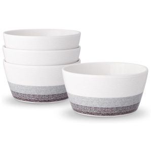Conjunto de Tigelas 740mL com 4 Peças Material de Porcelana e Formato Redondo Noritake G038-500D Branco e Cinza