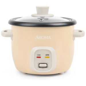 Panela de Arroz AROMA® Mini Rice Cooker 2 Xícaras (cru) / 4 Xícaras (Cozido) Cozinha Grãos Faz Sopas Mingau e Mantém Aquecido.