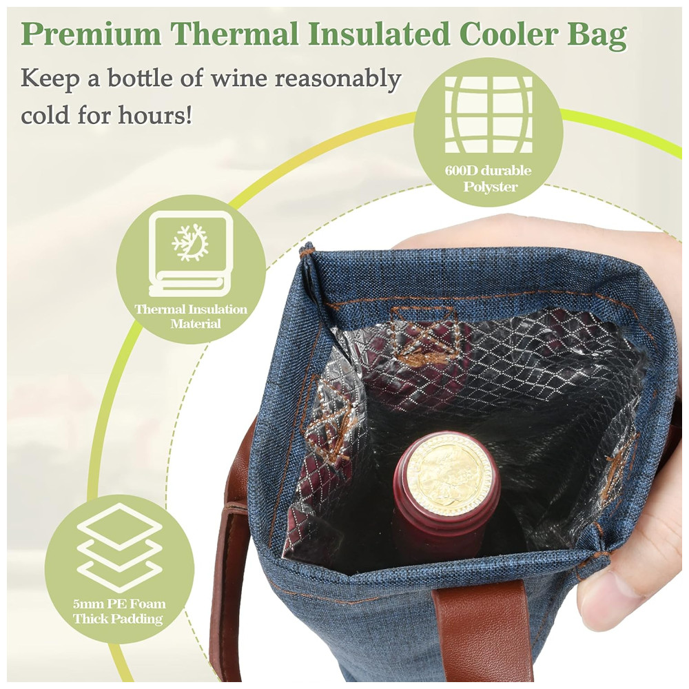 Bolsa Térmica para Vinho Tirrinia Transporte Fácil e Elegante para Viagens Piqueniques e Presentes - Azul - Imagem 4