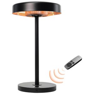 Aquecedor de Mesa Elétrico Externo com Controle Remoto Porta USB 3 Configurações de Aquecimento e IP65 à Prova D'água 110V 1500W EAST OAK Preto