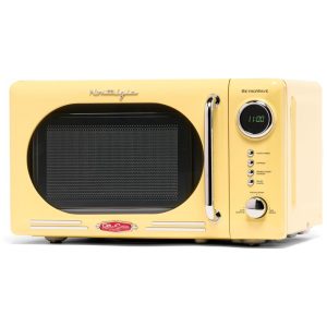 Forno micro-ondas de bancada Nostalgia retrô amarelo 700W display digital LED 12 programas trava de segurança infantil 20L 110V