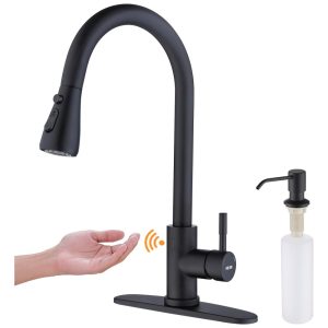 Torneira Cozinha com Sensor de Movimento Pulverizador e Dispensador de Sabão Aço Inoxidável Keer Preto Fosco